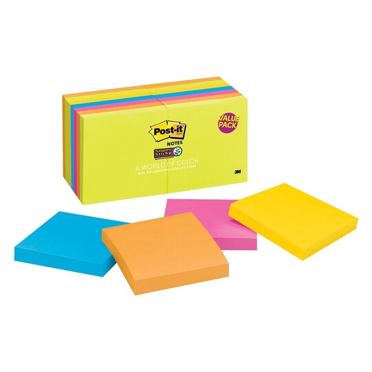 Post-It Notes Super Sticky - Rio De Janeiro Colors 3 X 3 90/Pad - 14 Pads/Pack